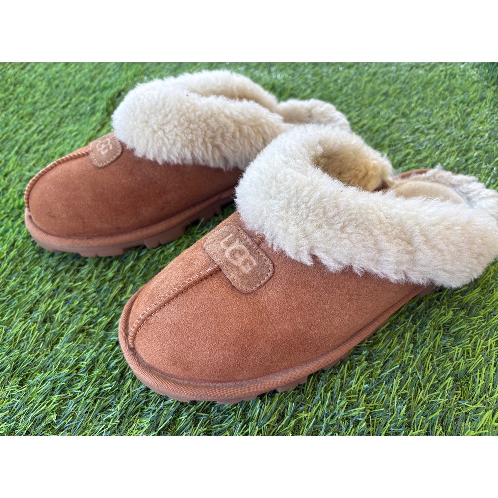 UGG Coquette Chestnut Suede Sheepskin Slippers Women Size 11 Men 9.5